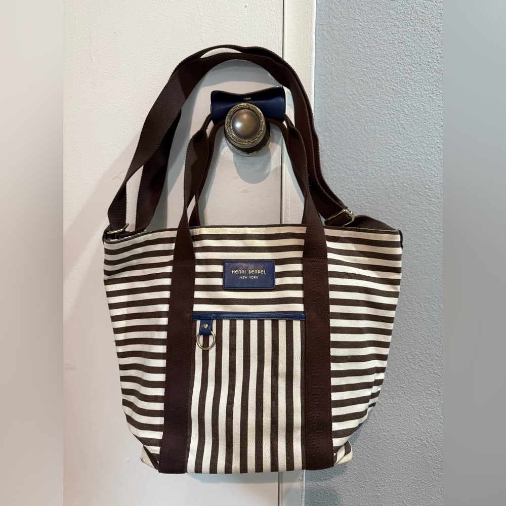 Henri Bendel Brown and White Striped Tote